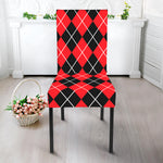 Black And Red Argyle Pattern Print Dining Chair Slipcover