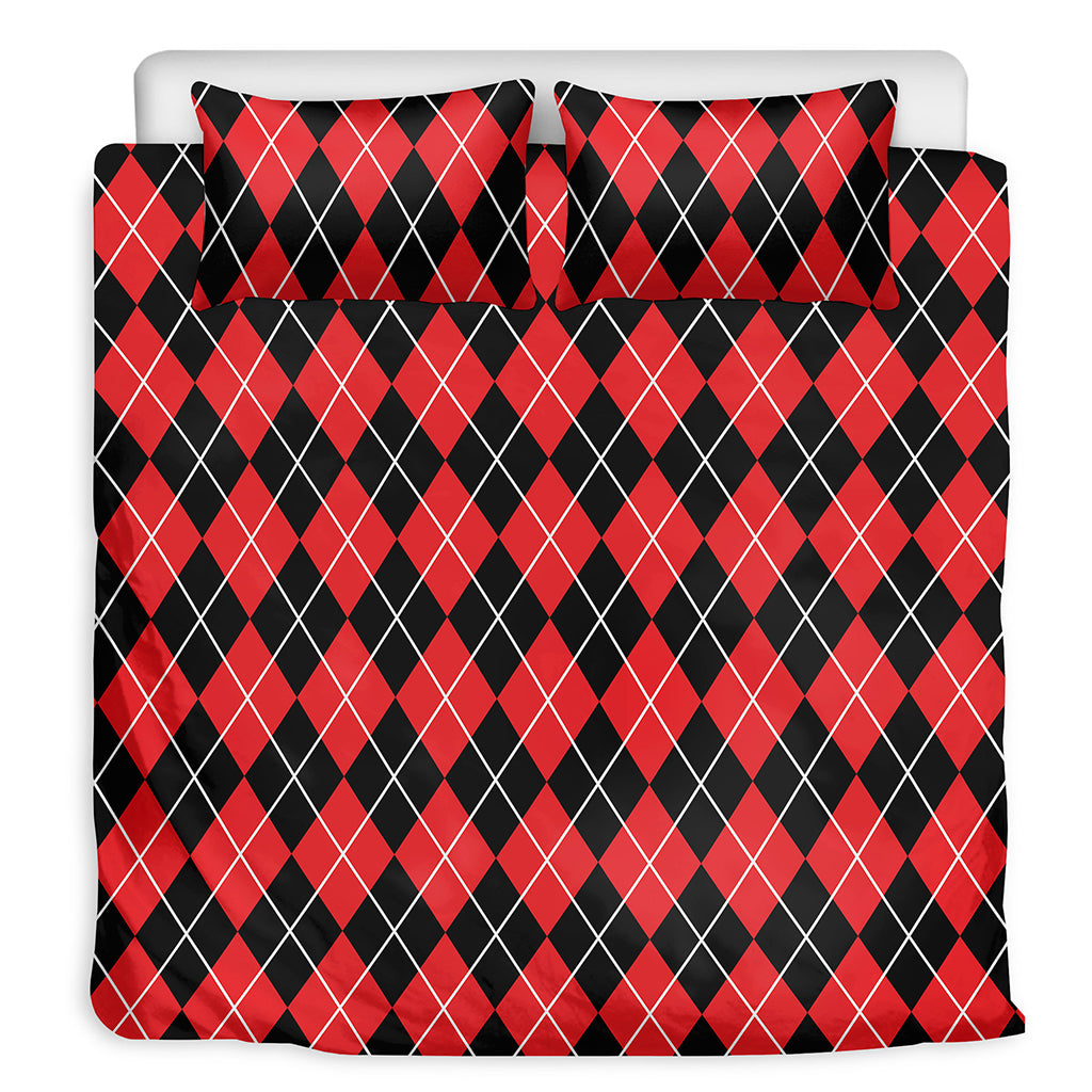 Black And Red Argyle Pattern Print Duvet Cover Bedding Set
