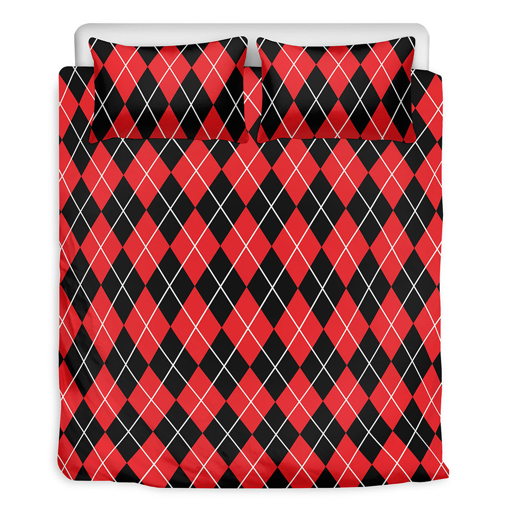 Black And Red Argyle Pattern Print Duvet Cover Bedding Set