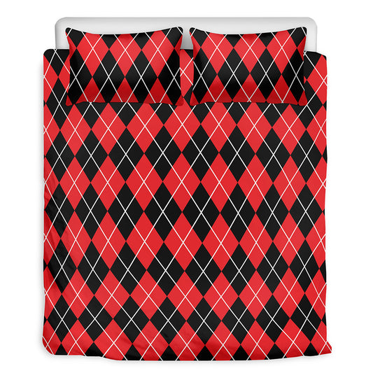 Black And Red Argyle Pattern Print Duvet Cover Bedding Set