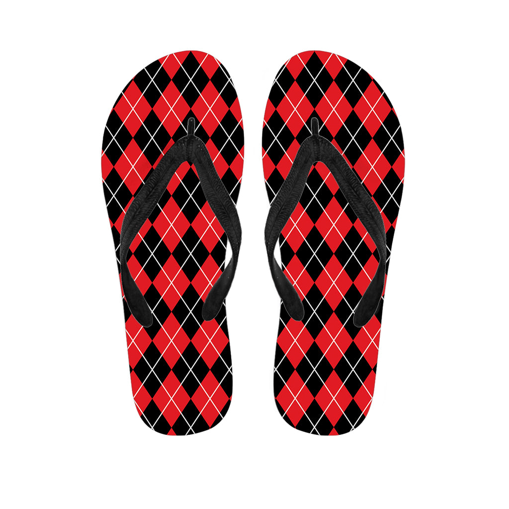 Black And Red Argyle Pattern Print Flip Flops