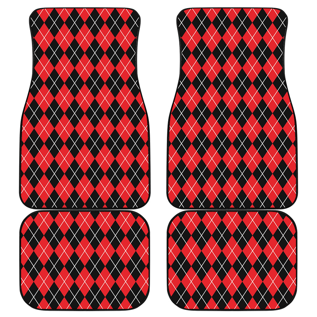 Black And Red Argyle Pattern Print Front and Back Car Floor Mats