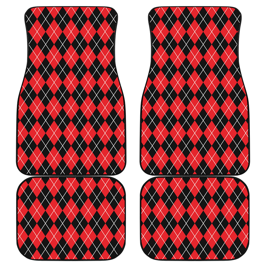 Black And Red Argyle Pattern Print Front and Back Car Floor Mats