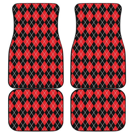 Black And Red Argyle Pattern Print Front and Back Car Floor Mats