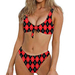 Black And Red Argyle Pattern Print Front Bow Tie Bikini