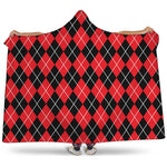 Black And Red Argyle Pattern Print Hooded Blanket