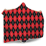 Black And Red Argyle Pattern Print Hooded Blanket