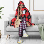 Black And Red Argyle Pattern Print Hooded Blanket