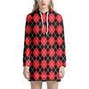 Black And Red Argyle Pattern Print Hoodie Dress