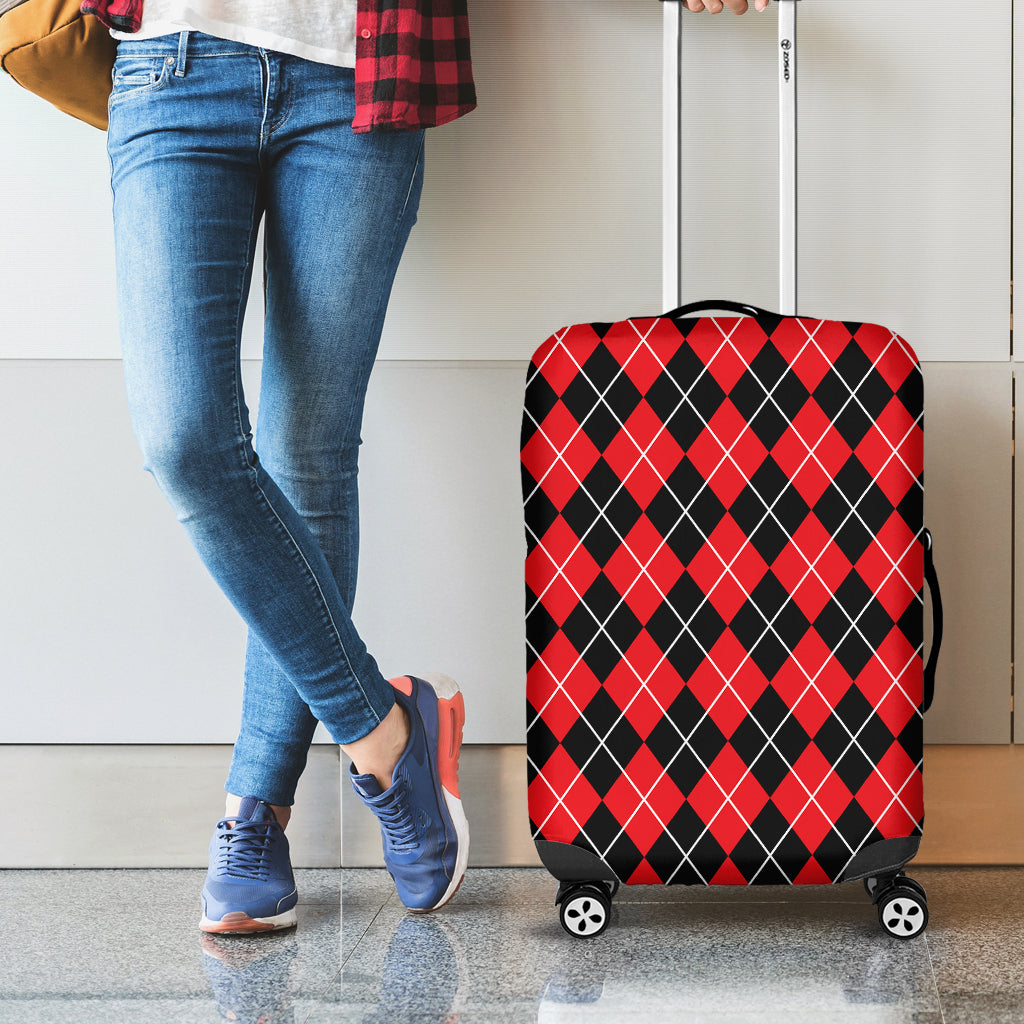 Black And Red Argyle Pattern Print Luggage Cover