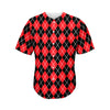 Black And Red Argyle Pattern Print Men's Baseball Jersey