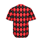 Black And Red Argyle Pattern Print Men's Baseball Jersey