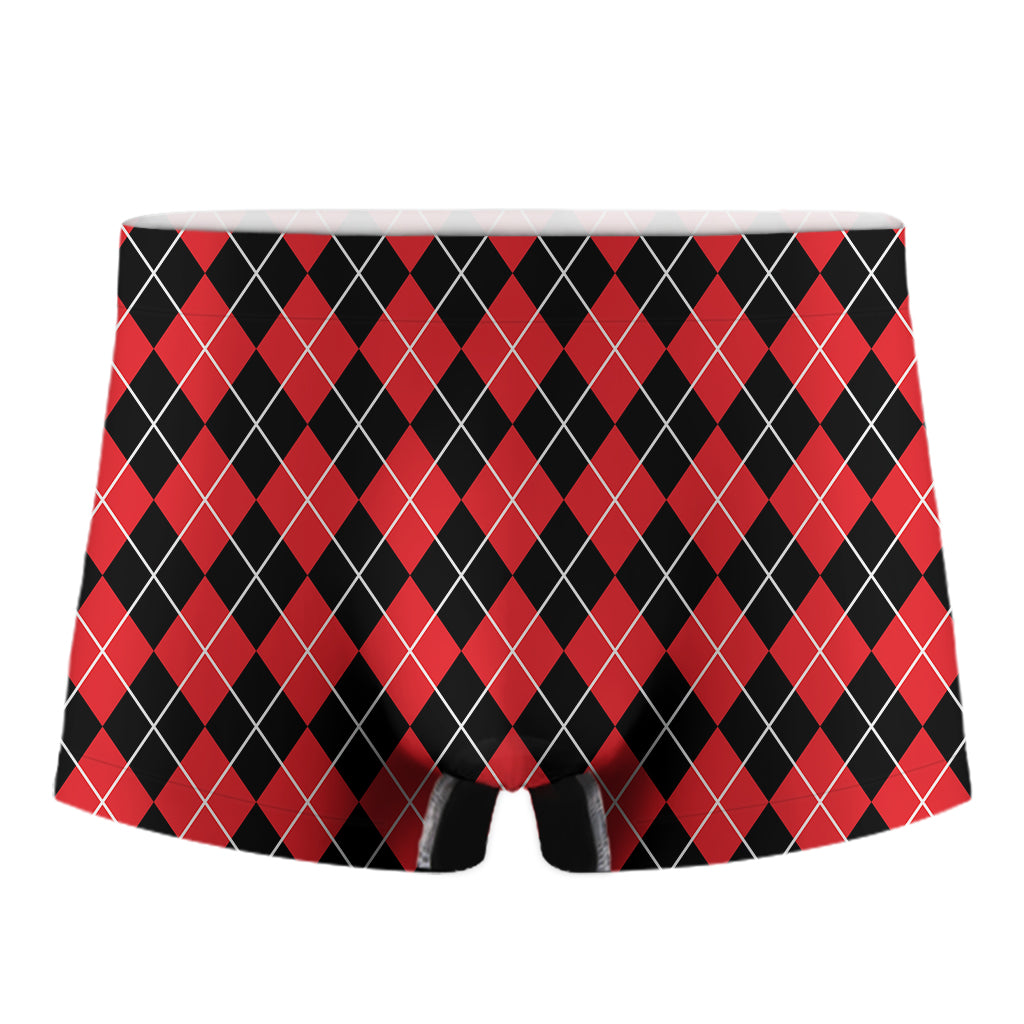 Black And Red Argyle Pattern Print Men's Boxer Briefs