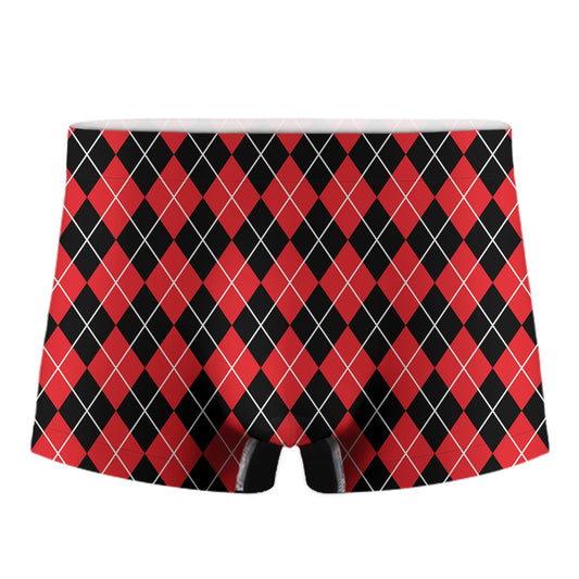 Black And Red Argyle Pattern Print Men's Boxer Briefs