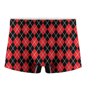 Black And Red Argyle Pattern Print Men's Boxer Briefs