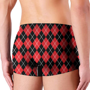 Black And Red Argyle Pattern Print Men's Boxer Briefs