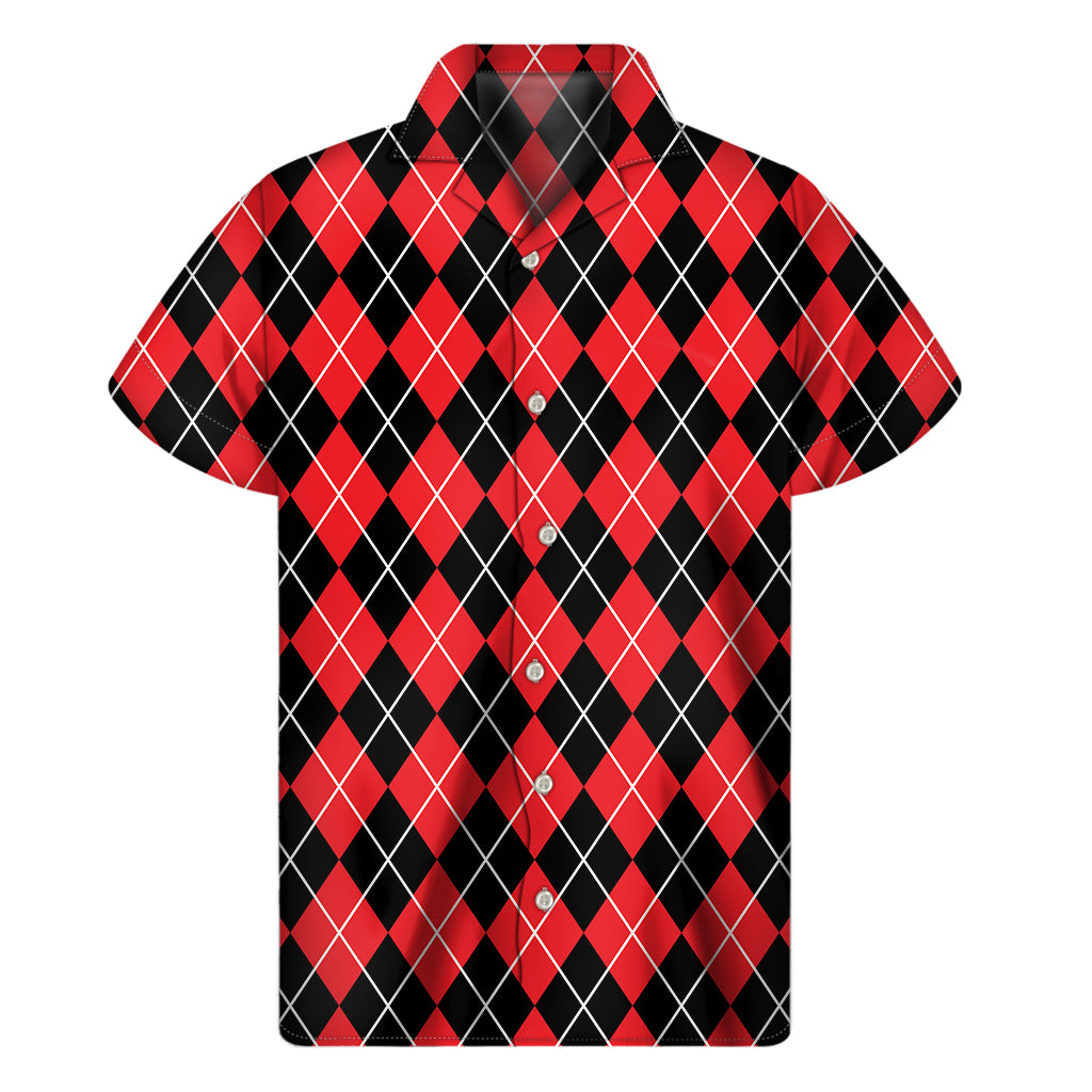 Black And Red Argyle Pattern Print Men's Short Sleeve Shirt