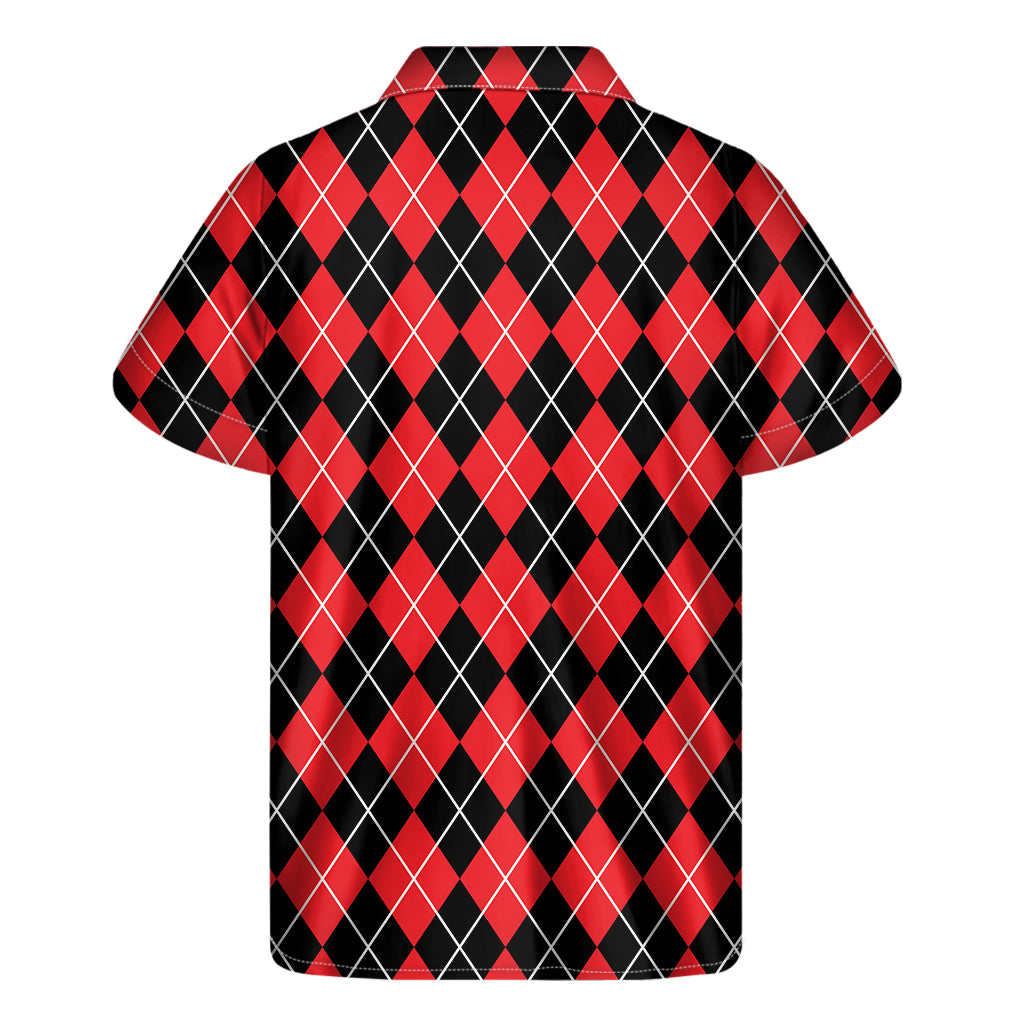 Black And Red Argyle Pattern Print Men's Short Sleeve Shirt