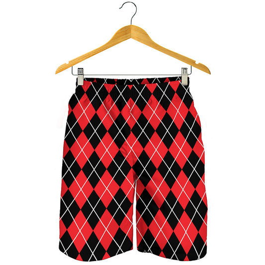 Black And Red Argyle Pattern Print Men's Shorts
