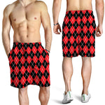 Black And Red Argyle Pattern Print Men's Shorts