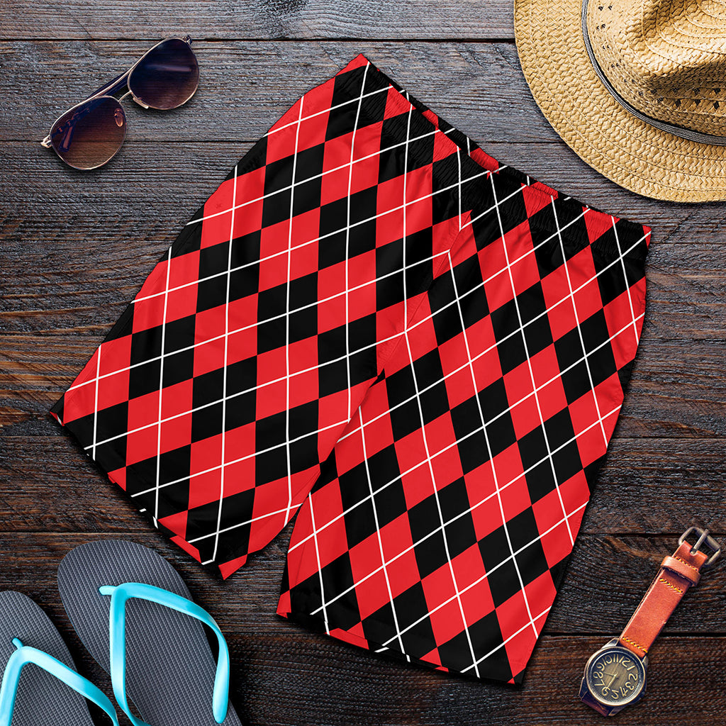 Black And Red Argyle Pattern Print Men's Shorts