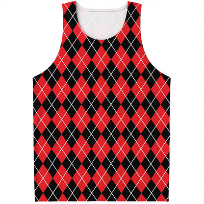 Black And Red Argyle Pattern Print Men's Tank Top
