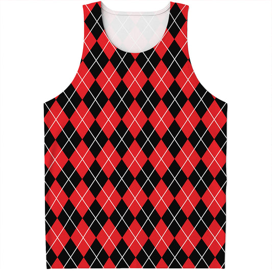 Black And Red Argyle Pattern Print Men's Tank Top