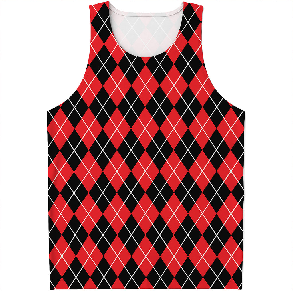 Black And Red Argyle Pattern Print Men's Tank Top