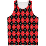 Black And Red Argyle Pattern Print Men's Tank Top