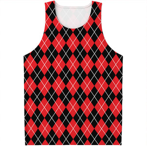 Black And Red Argyle Pattern Print Men's Tank Top