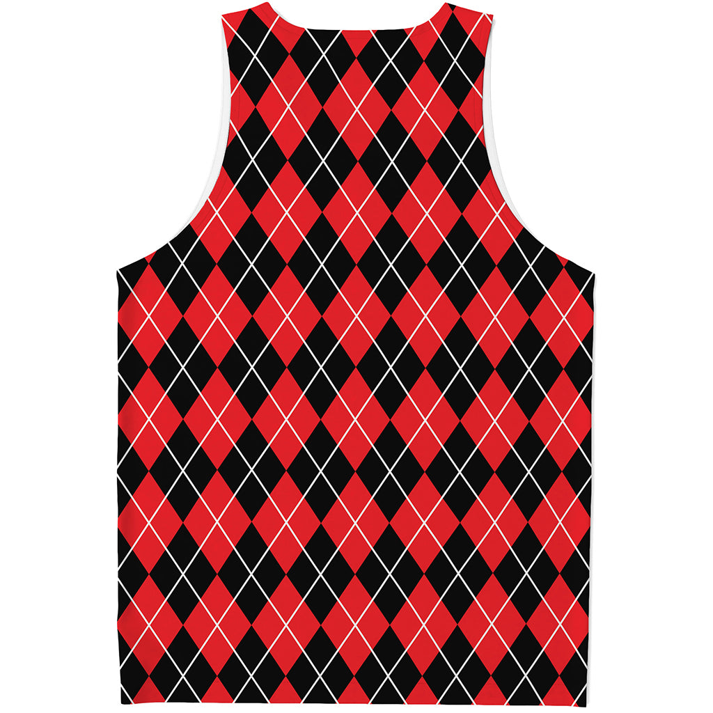 Black And Red Argyle Pattern Print Men's Tank Top