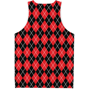 Black And Red Argyle Pattern Print Men's Tank Top