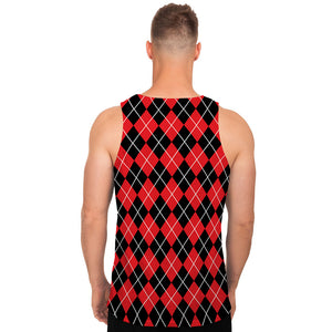 Black And Red Argyle Pattern Print Men's Tank Top