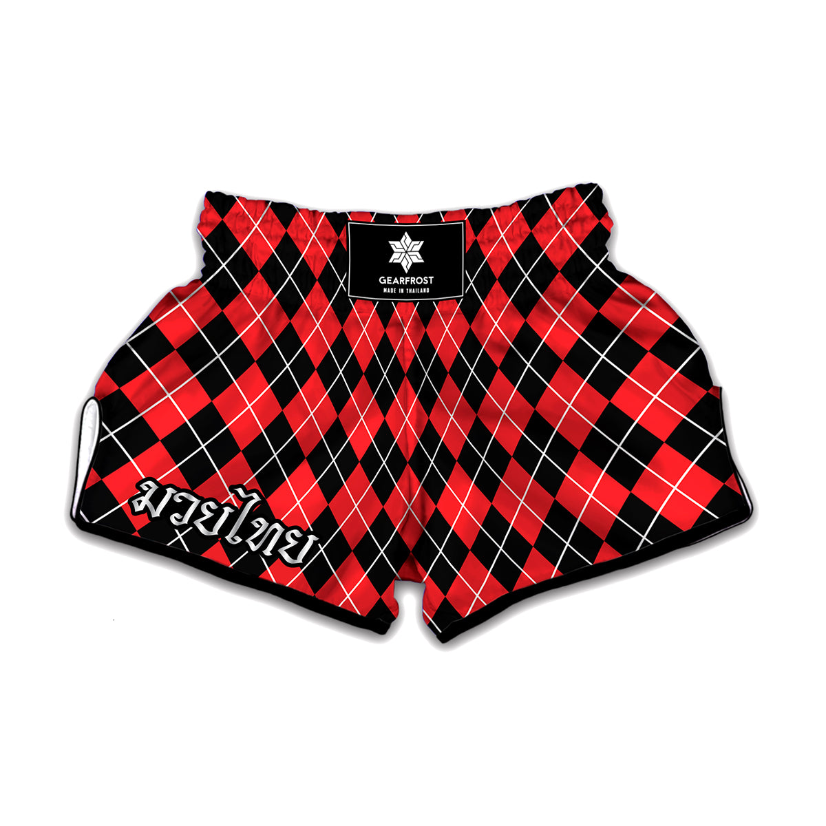 Black And Red Argyle Pattern Print Muay Thai Boxing Shorts