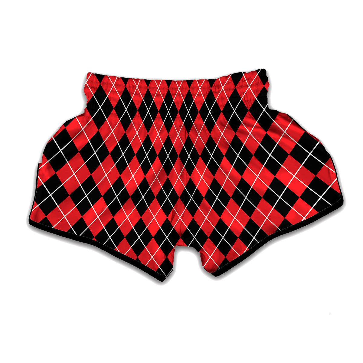 Black And Red Argyle Pattern Print Muay Thai Boxing Shorts