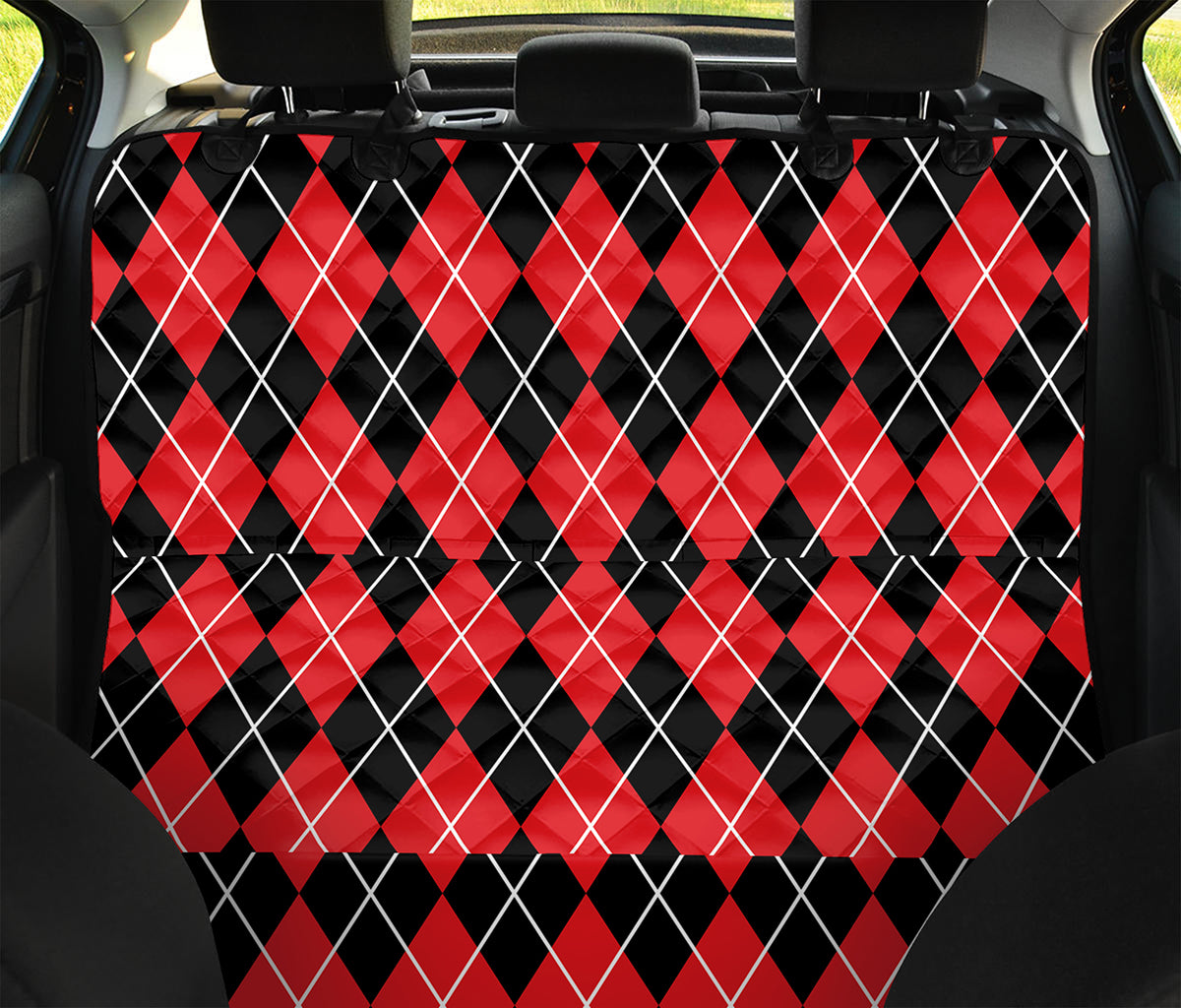 Black And Red Argyle Pattern Print Pet Car Back Seat Cover