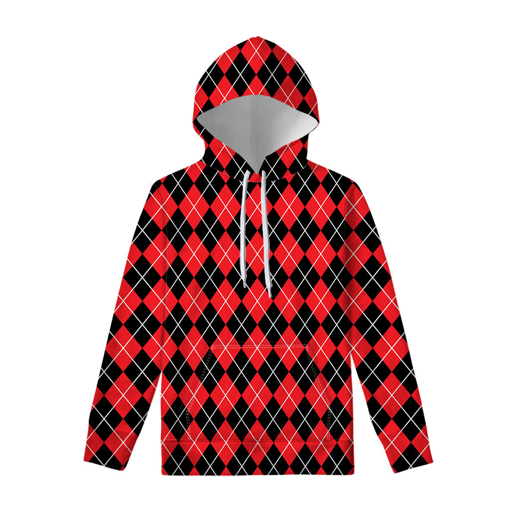 Black And Red Argyle Pattern Print Pullover Hoodie