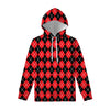 Black And Red Argyle Pattern Print Pullover Hoodie