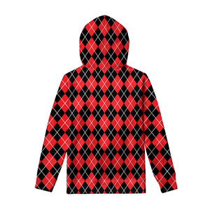 Black And Red Argyle Pattern Print Pullover Hoodie