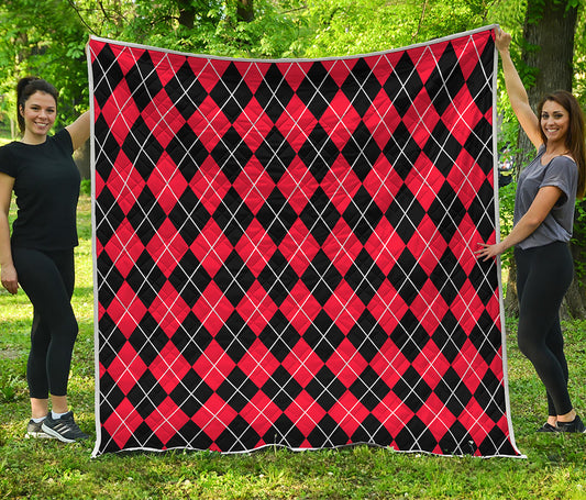 Black And Red Argyle Pattern Print Quilt