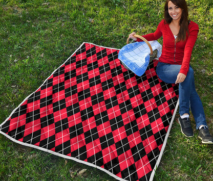 Black And Red Argyle Pattern Print Quilt