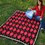 Black And Red Argyle Pattern Print Quilt