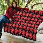 Black And Red Argyle Pattern Print Quilt