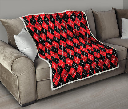 Black And Red Argyle Pattern Print Quilt