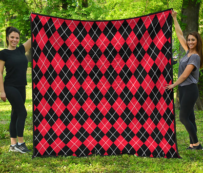 Black And Red Argyle Pattern Print Quilt