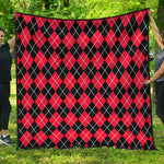 Black And Red Argyle Pattern Print Quilt