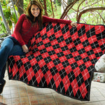 Black And Red Argyle Pattern Print Quilt