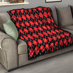 Black And Red Argyle Pattern Print Quilt