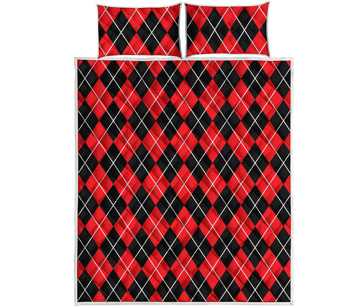 Black And Red Argyle Pattern Print Quilt Bed Set