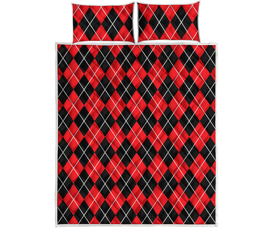 Black And Red Argyle Pattern Print Quilt Bed Set